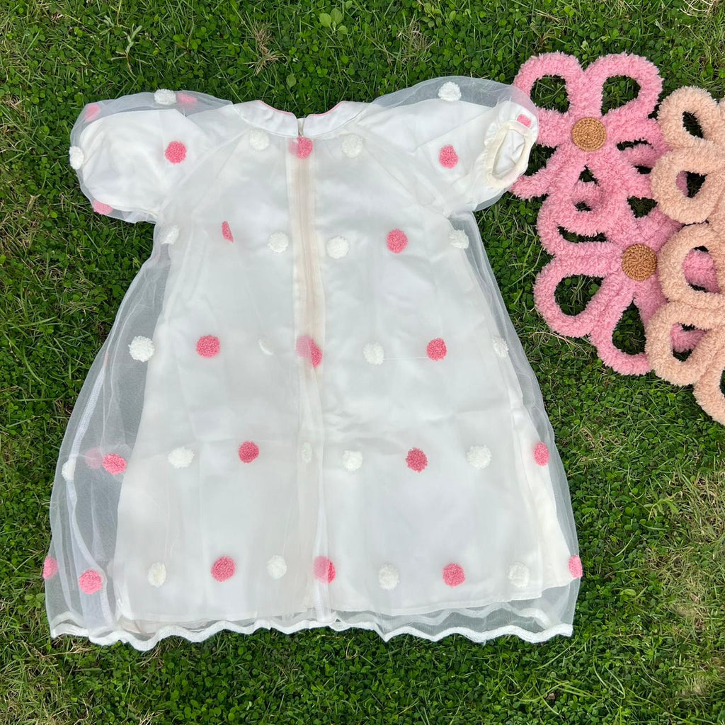 Polka Dot Tulle Overlay Frock, Blue & Pink