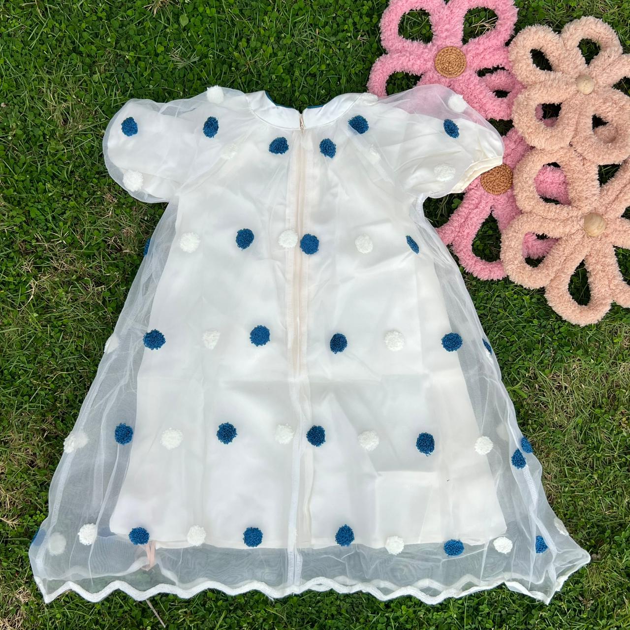 Polka Dot Tulle Overlay Frock, Blue & Pink