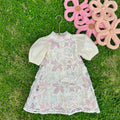 Baby Girl 3D Floral Sequin Overlay Dress with Chiffon Puff Sleeves