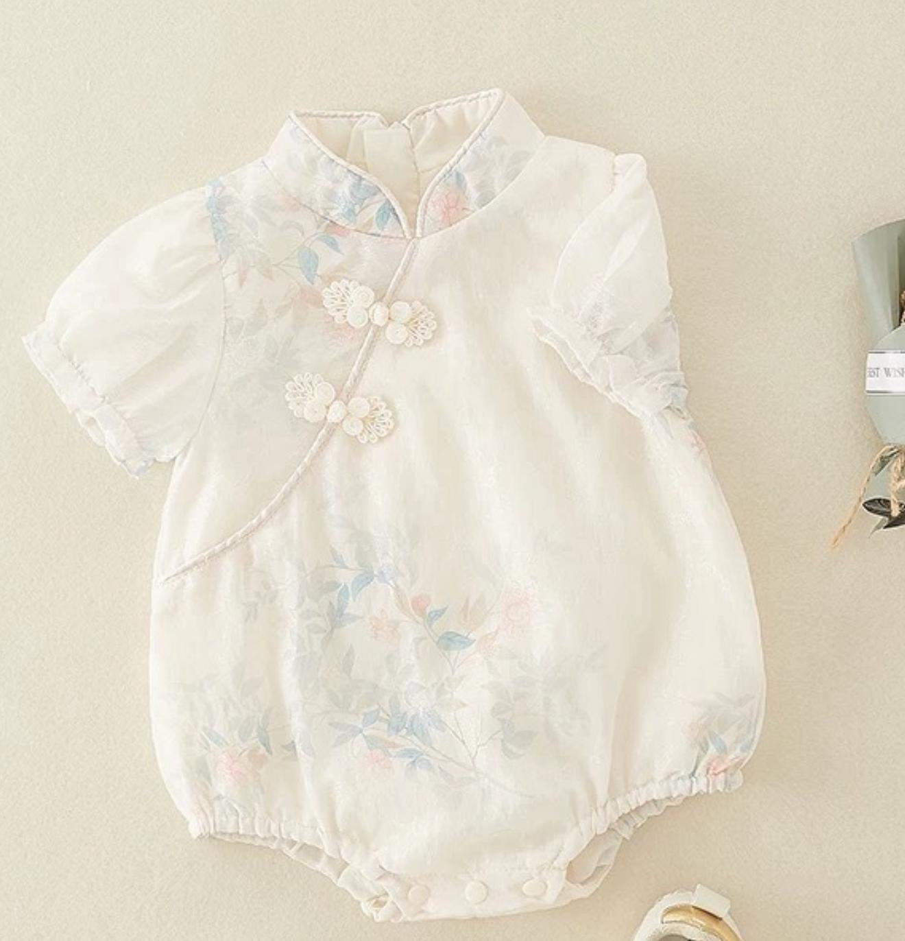 Baby Girl Chinese Style Romper - Cheongsam Bodysuit with Floral Print