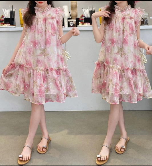 Girls' Floral Ruffle Dress—Lightweight Summer Party Outfit