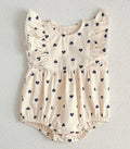 Ivory Heart Print Baby Romper with Ruffle Sleeves | Premium Baby Girl Partywear