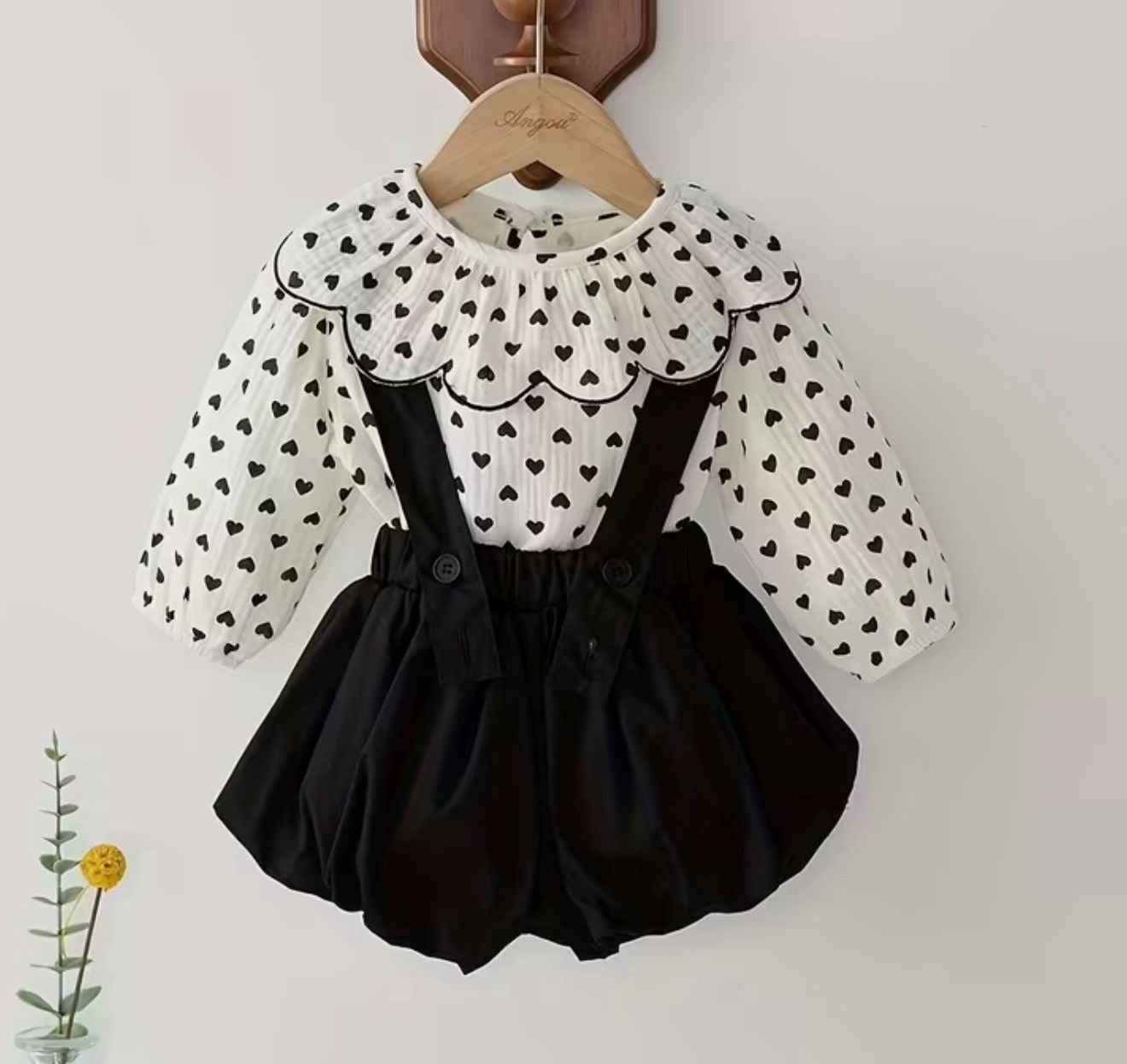 Baby Girl Heart Print Suspender Romper Set