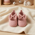 Dusty Rose Ribbed Knit Bow Mary Janes