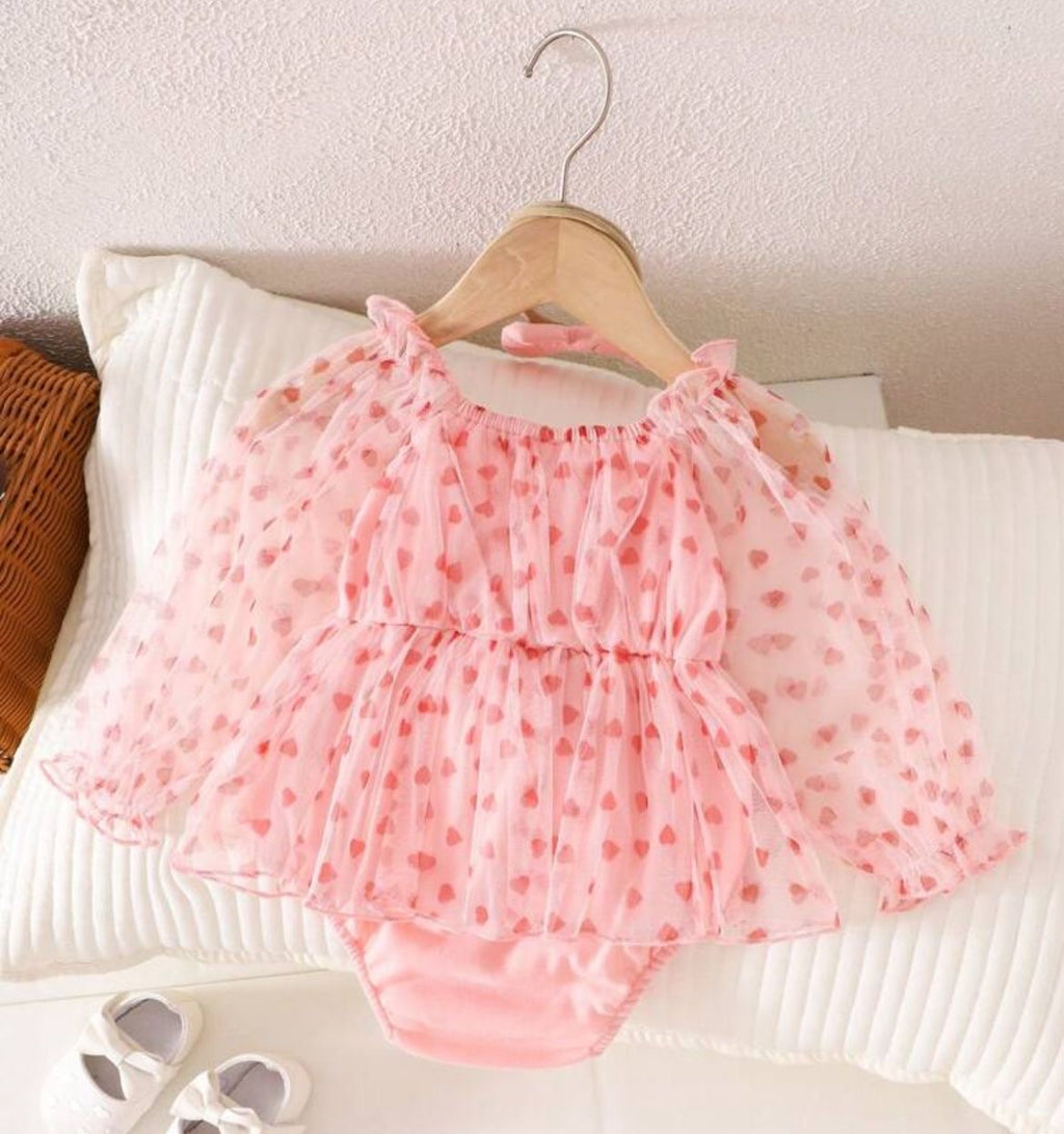 Pink Heart Tulle Dress for Baby Girls