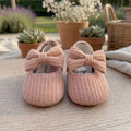 Soft Blush Ribbed Knit Bow Ballet Booties