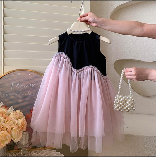 Girls Tulle Party Dress – Black & Pink Toddler