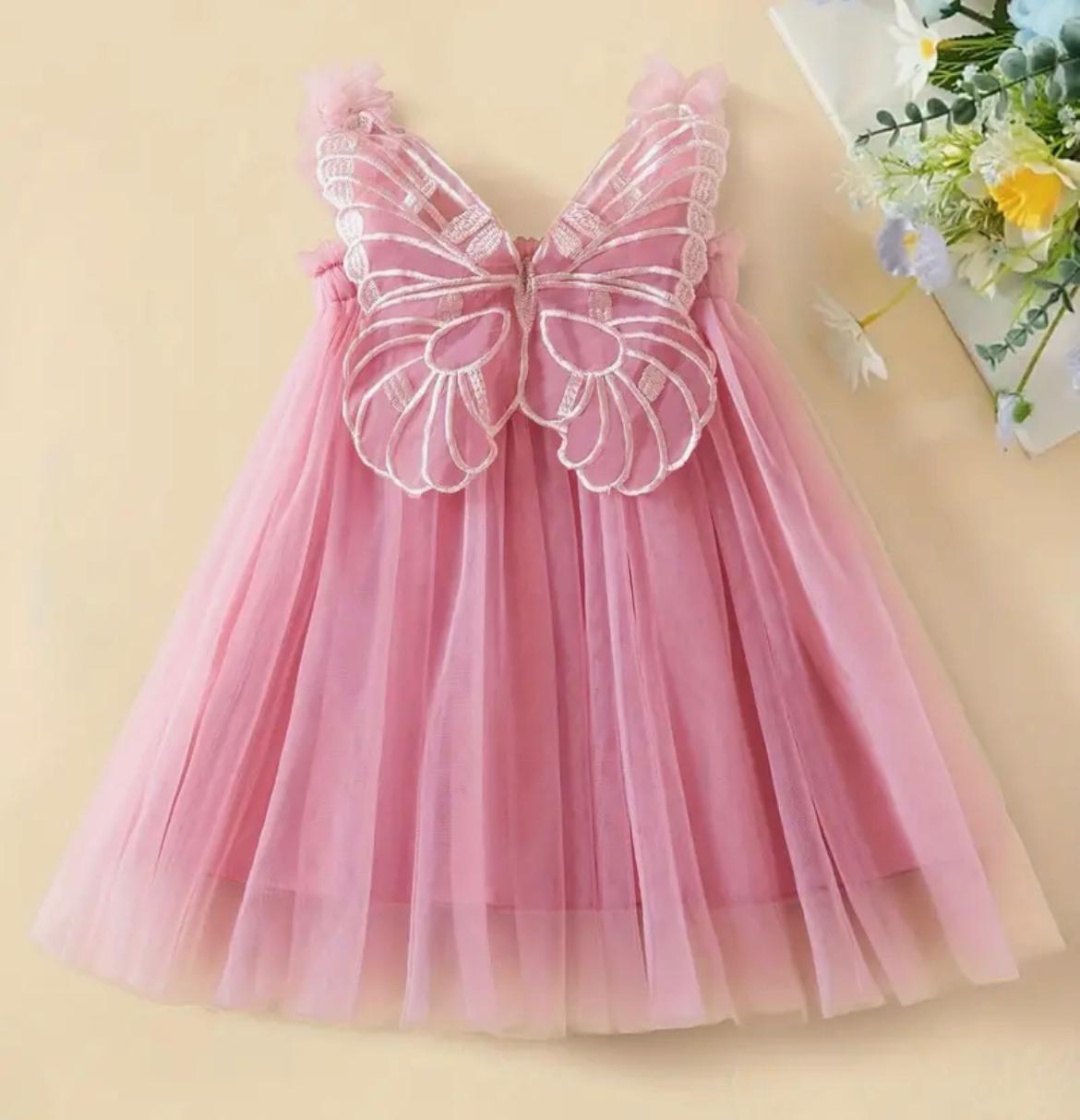 Butterfly Tulle Party Dress for Girls – Pink