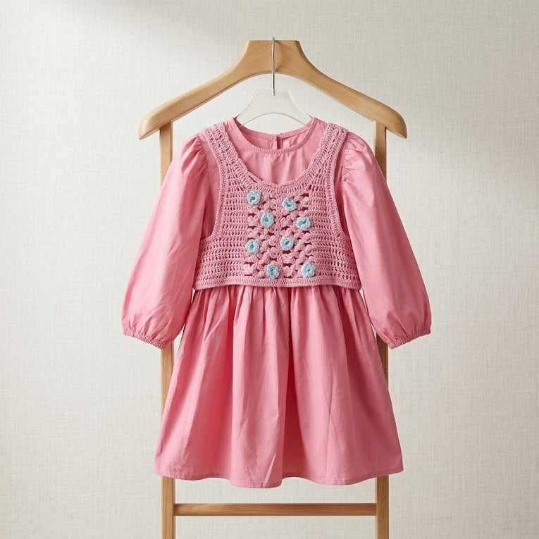 Handmade Pink Crochet Dress for Baby Girls