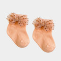 Soft Peach Sequin Tulle Bow Ankle Socks