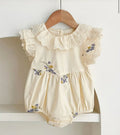 Ivory Floral Baby Romper with Lace Collar | Premium Baby Girl Partywear