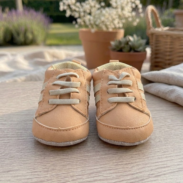 Soft Peach Classic Striped Baby Sneakers