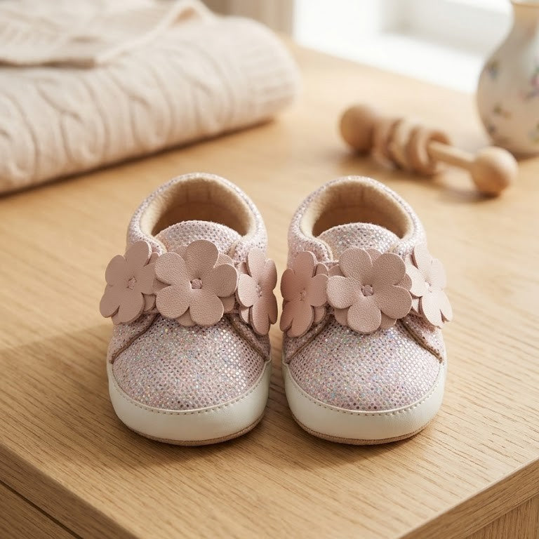 Iridescent Blush Floral Strap Sneakers