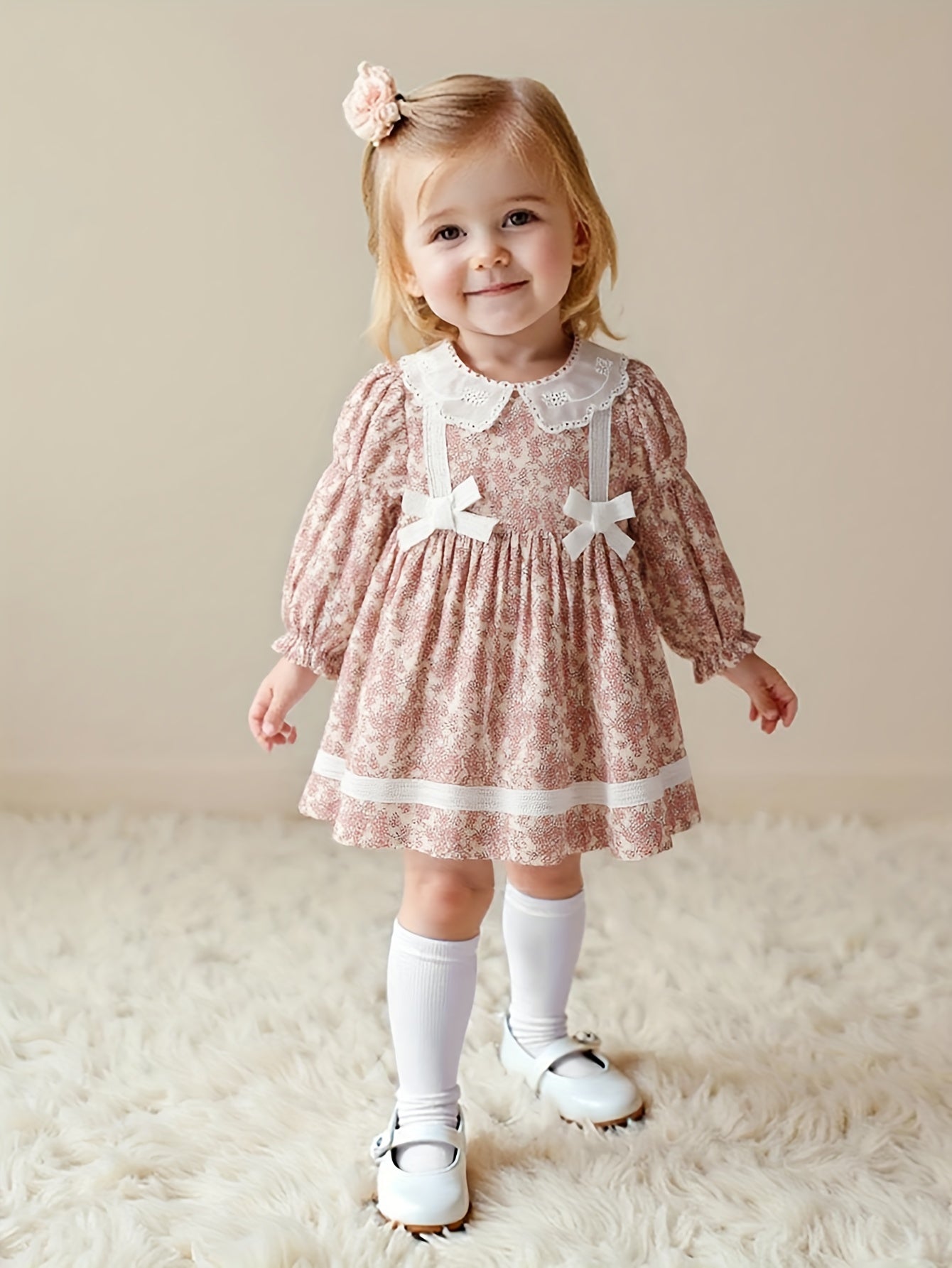 Brown Lace Baby Dress with Peter Pan Collar | Premium Baby Girl Partywear