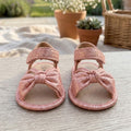 Shimmering Rose Pink Strappy Bow Sandals