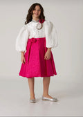 Girls’ Luxe Puff Sleeve Party Dress – Pink & White