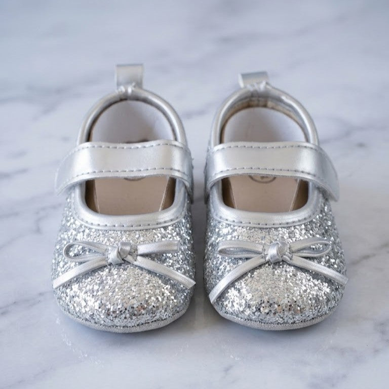 Silver Sparkle & Metallic Bow Mary Janes
