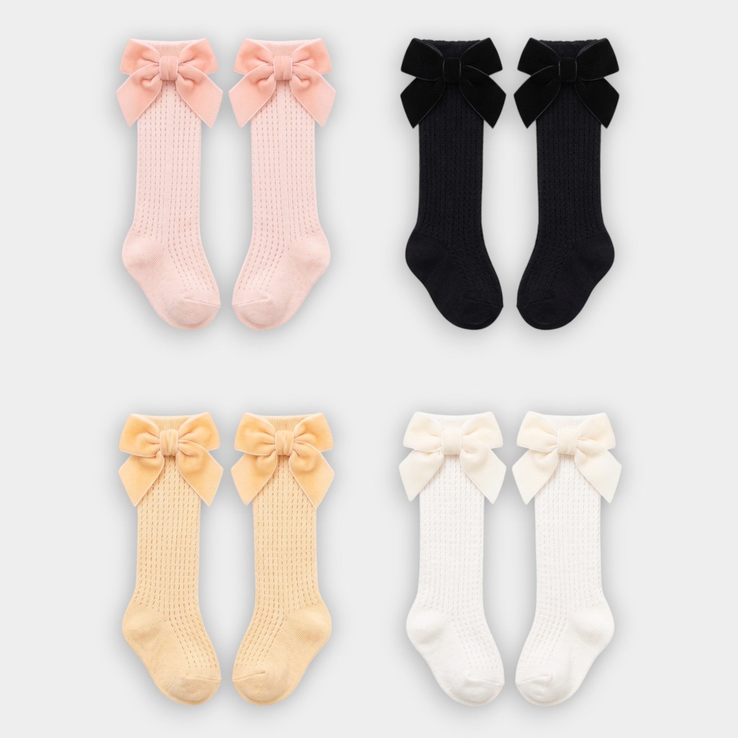 Luxe Velvet Bow Textured Knee-High Socks
