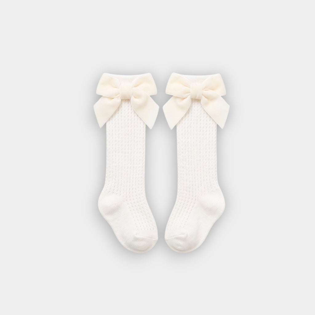 Luxe Velvet Bow Textured Knee-High Socks