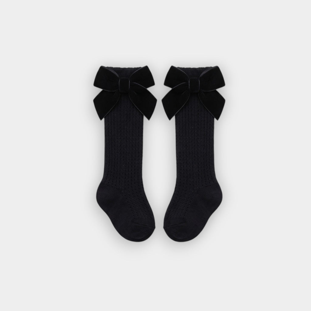 Luxe Velvet Bow Textured Knee-High Socks