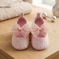 Blush Floral Lace & Tulle Bow Flats