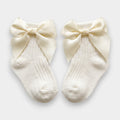 Ivory Satin Bow Ribbed Ankle Socks