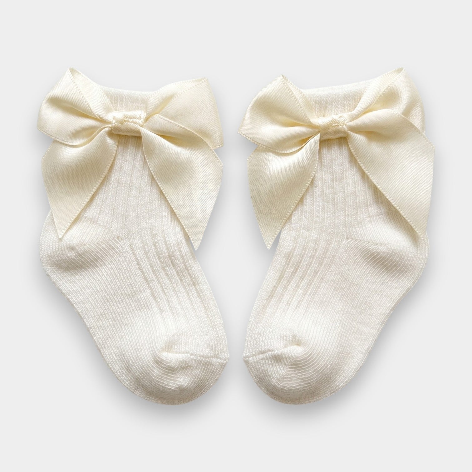 Ivory Satin Bow Ribbed Ankle Socks