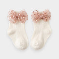 Ivory & Rose Gold Sequin Tulle Bow Ankle Socks