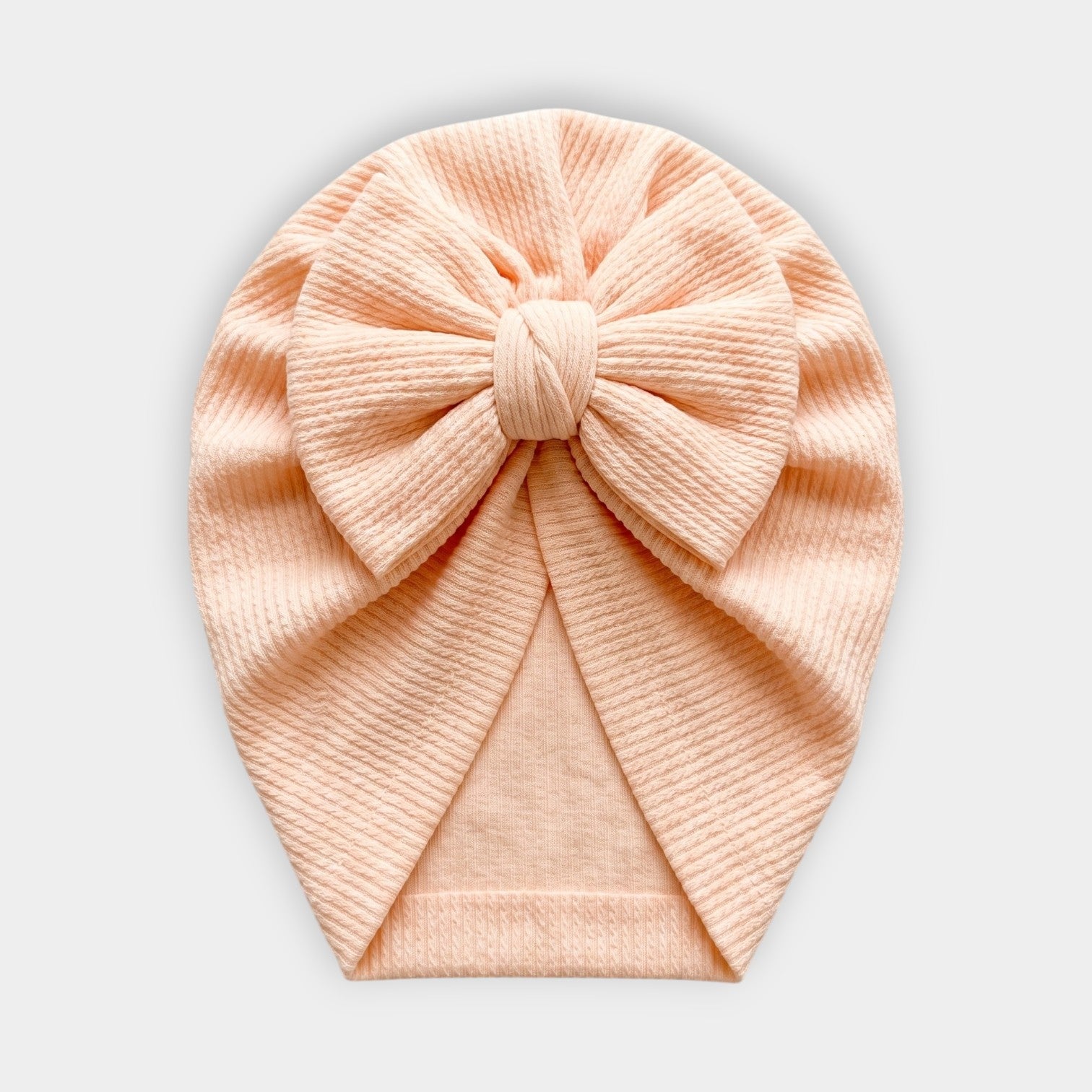 Soft Peach Textured Knit Bow Turban