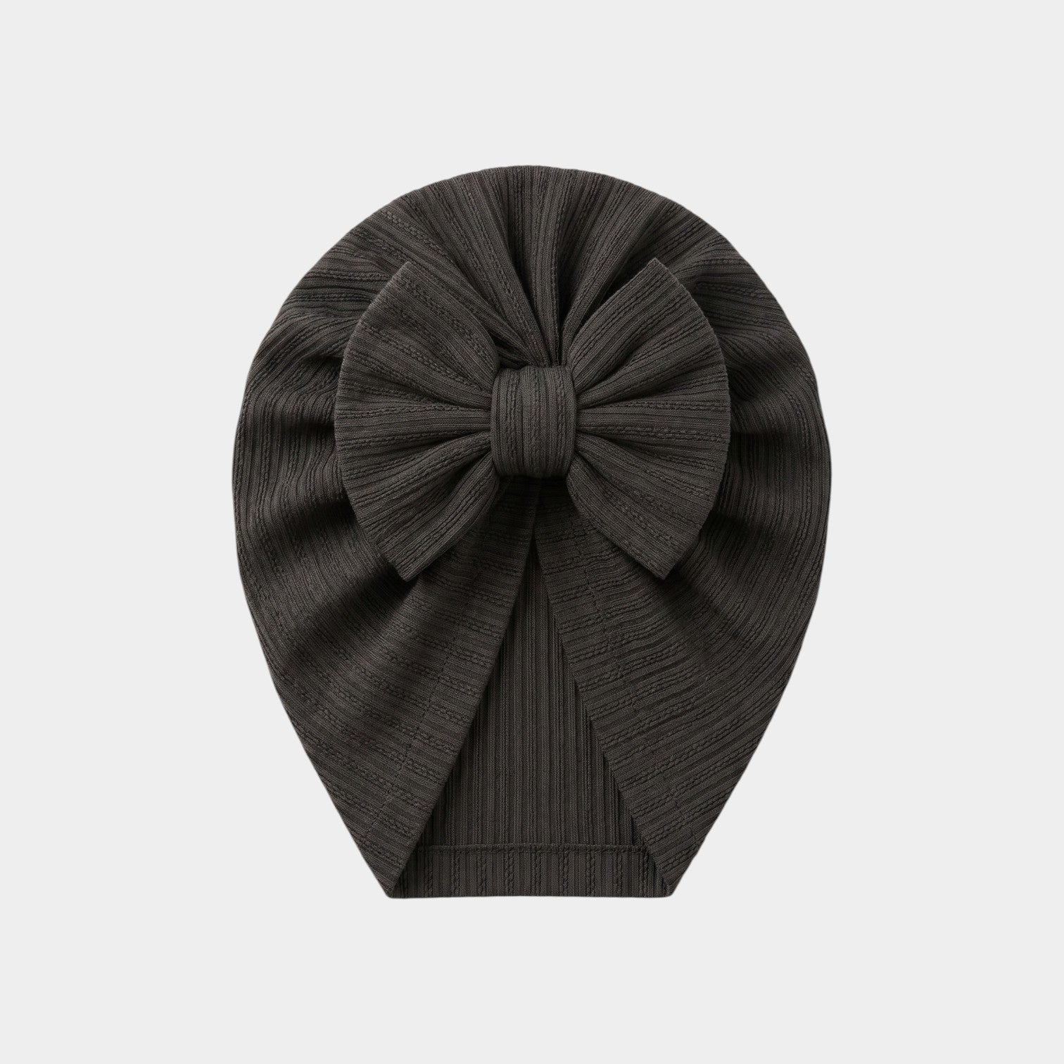 Midnight Black Ribbed Bow Turban