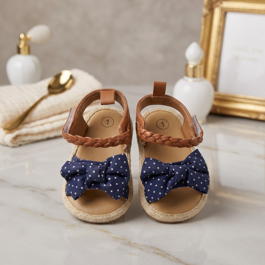 Navy Polka Dot Bow Espadrille Sandals