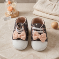 Charcoal Floral & Peach Bow Baby Sneakers