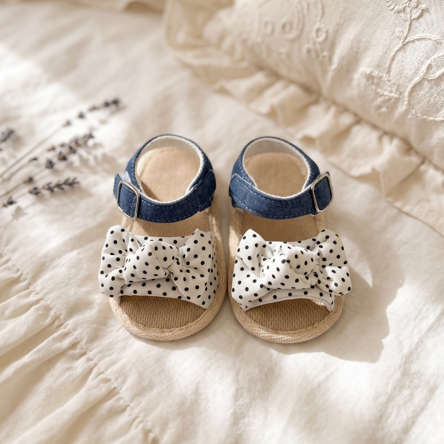 Denim & Polka Dot Bow Espadrille Sandals