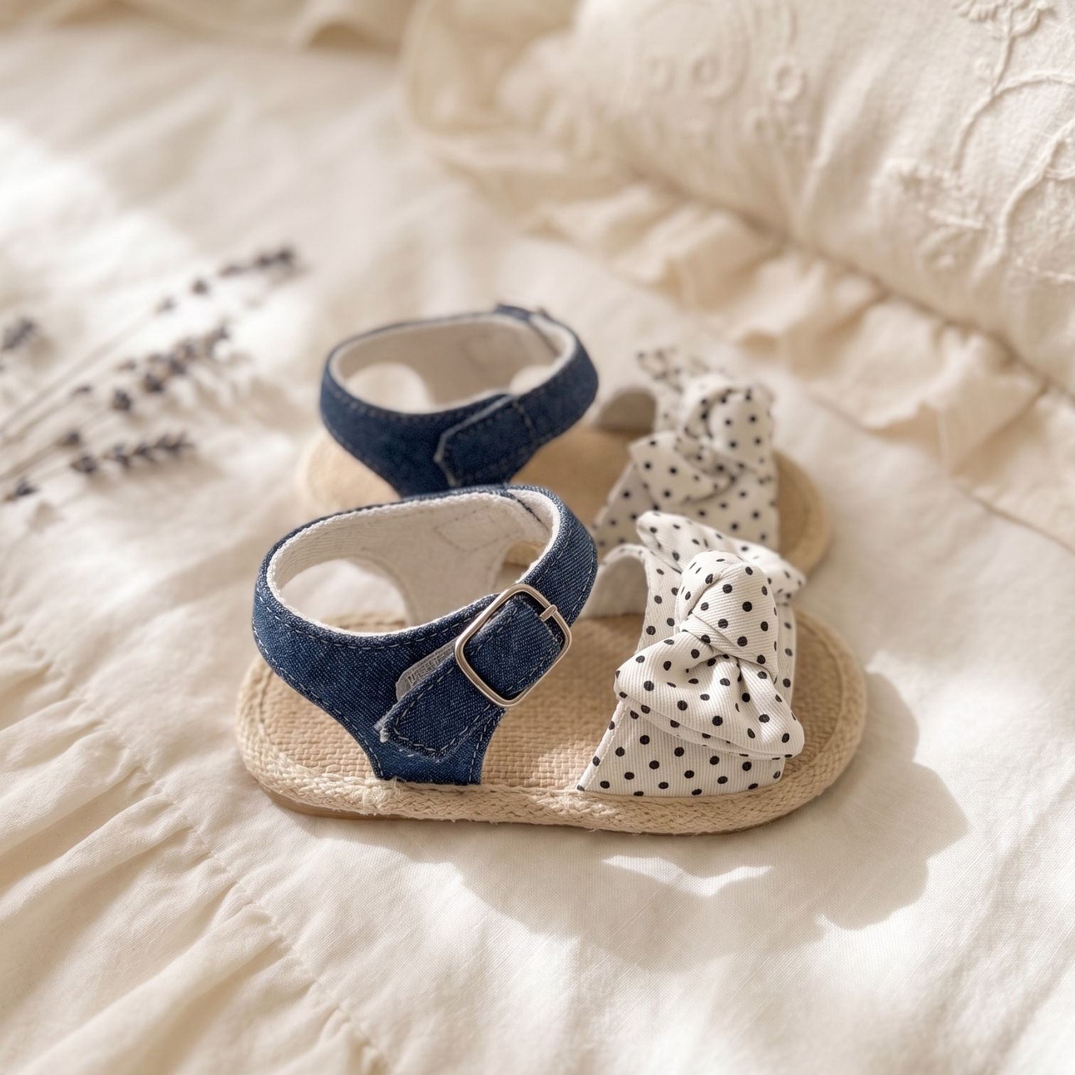 Denim & Polka Dot Bow Espadrille Sandals
