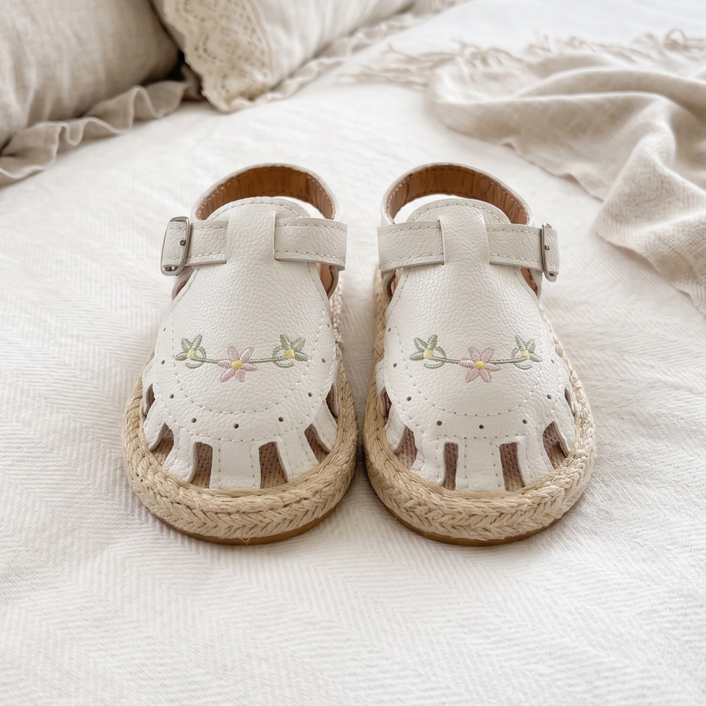 Cream Floral Embroidered Espadrille Sandals