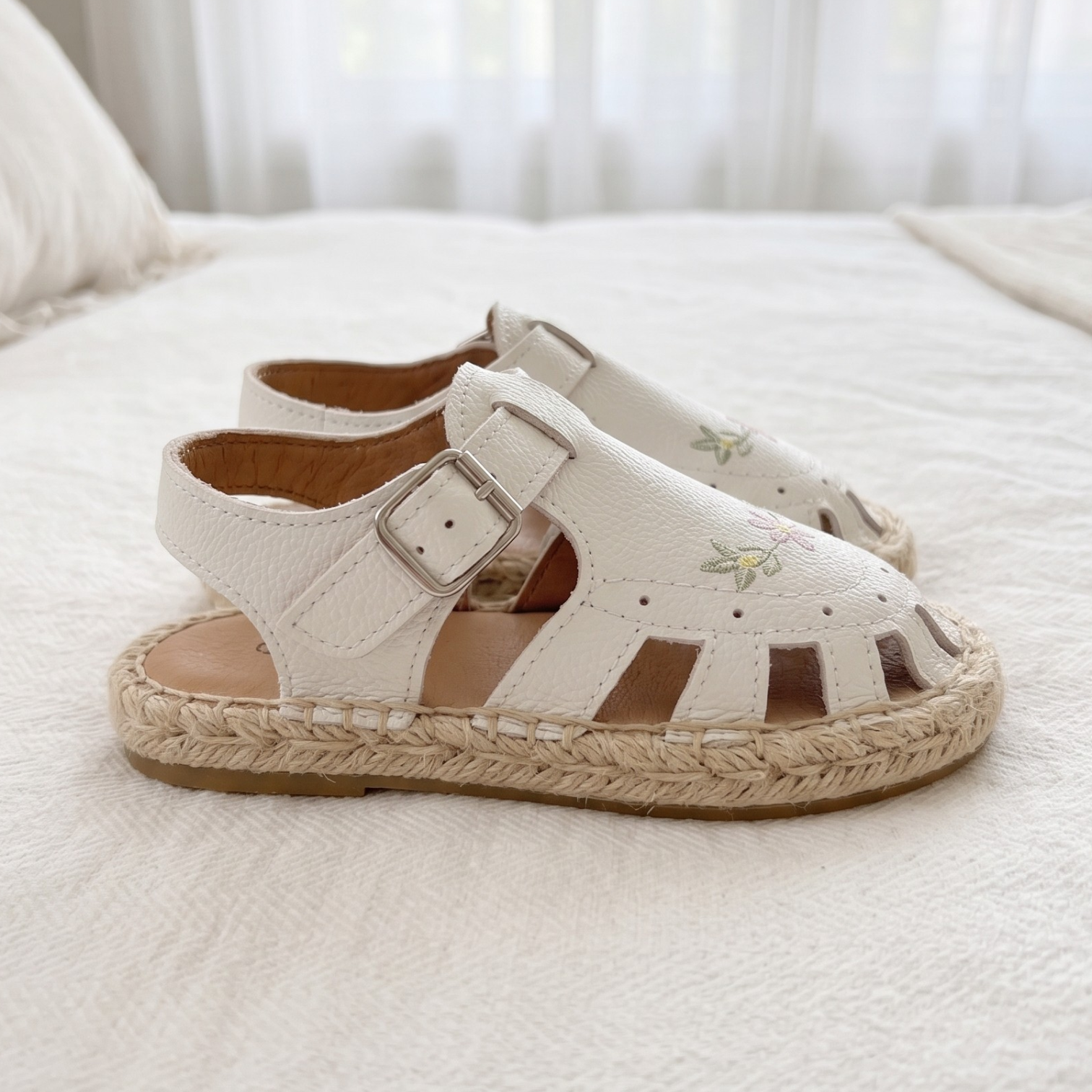 Cream Floral Embroidered Espadrille Sandals