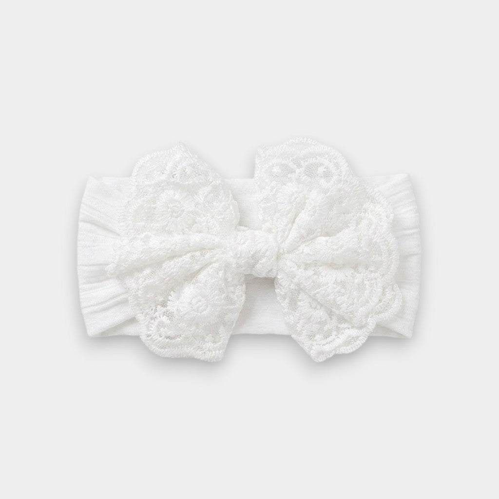 Crisp White Vintage Lace Bow Headband
