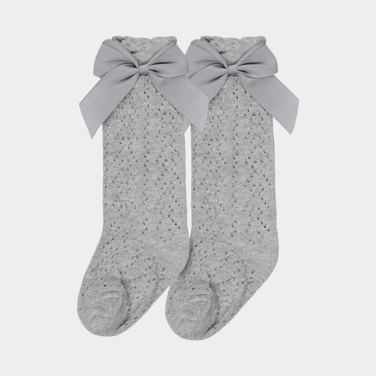 Heather Grey Pointelle Bow Knee-Highs