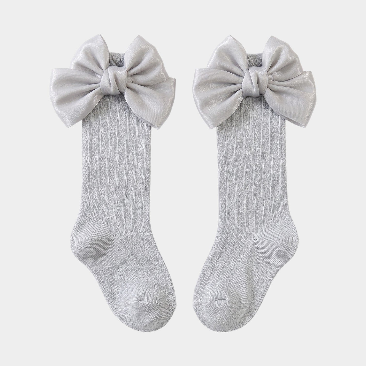 Ecru & Shimmering Silver Bow Knee-Highs
