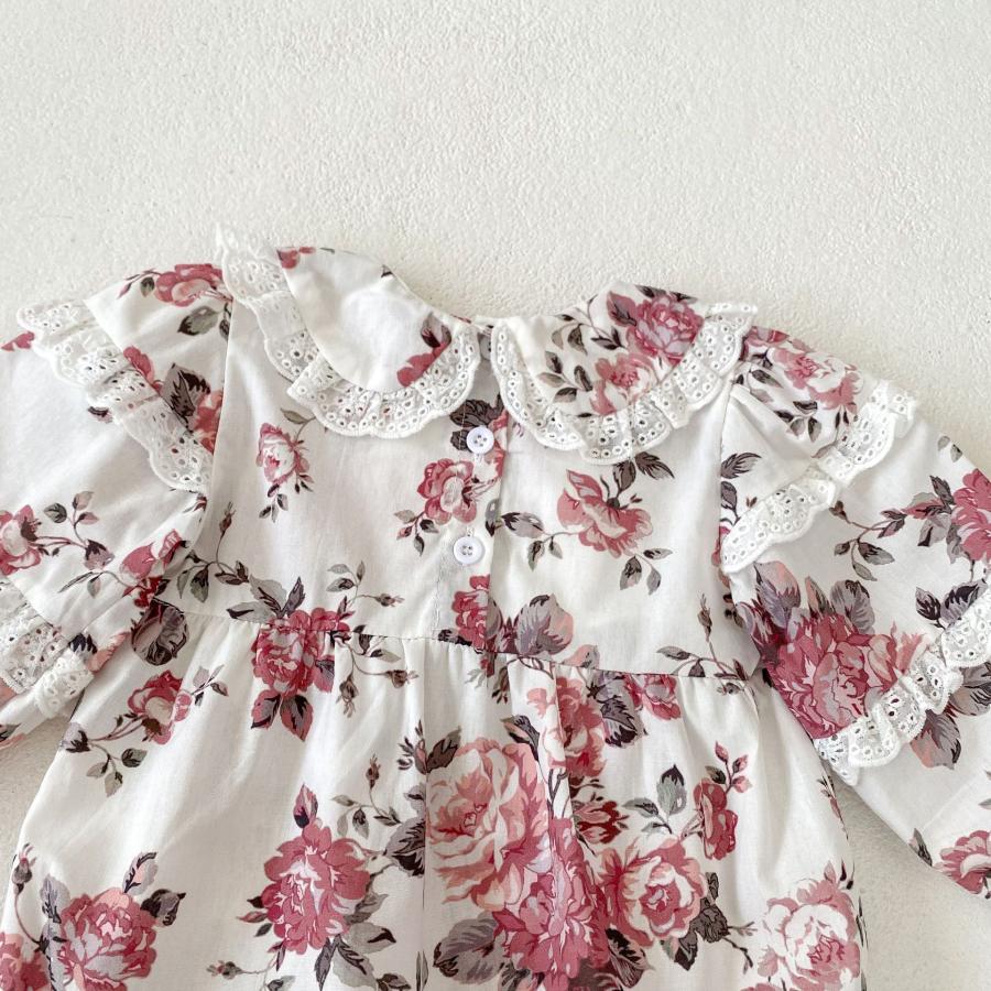 Floral Lace Baby Girl Romper – Elegant Long Sleeve