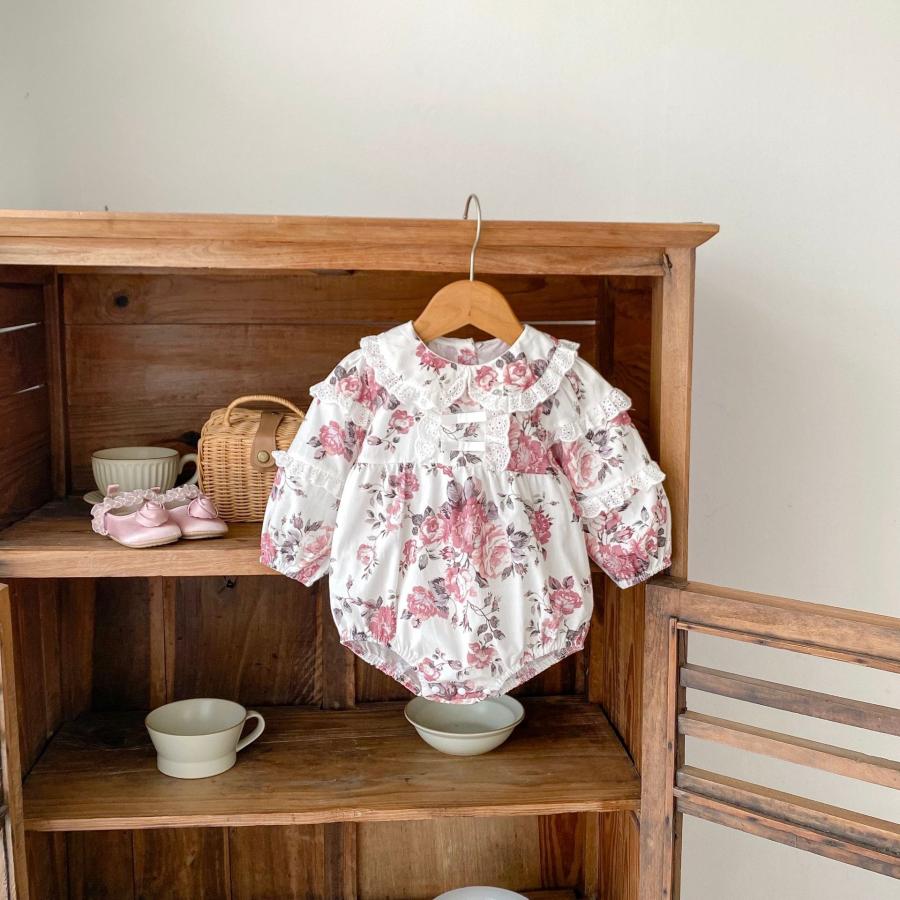 Floral Lace Baby Girl Romper – Elegant Long Sleeve