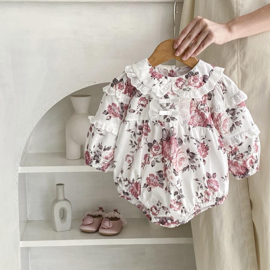 Floral Lace Baby Girl Romper – Elegant Long Sleeve