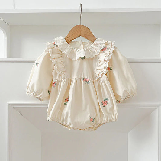 Floral Ruffle Baby Girl Romper – Cotton Infant Bodysuit