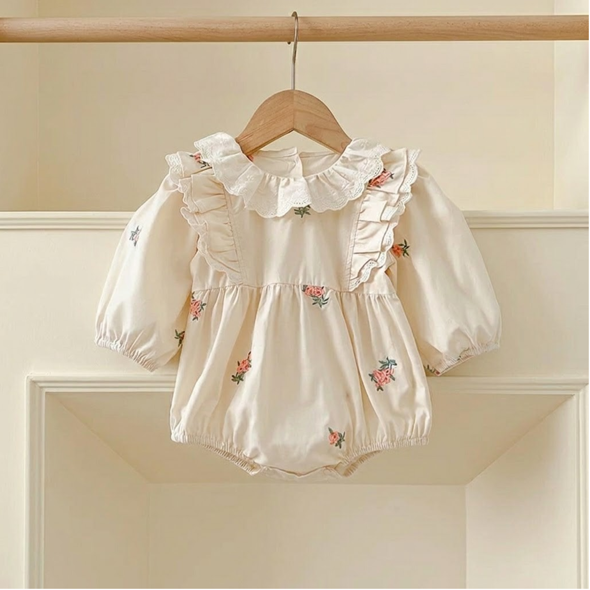 Floral Ruffle Baby Girl Romper – Cotton Infant Bodysuit