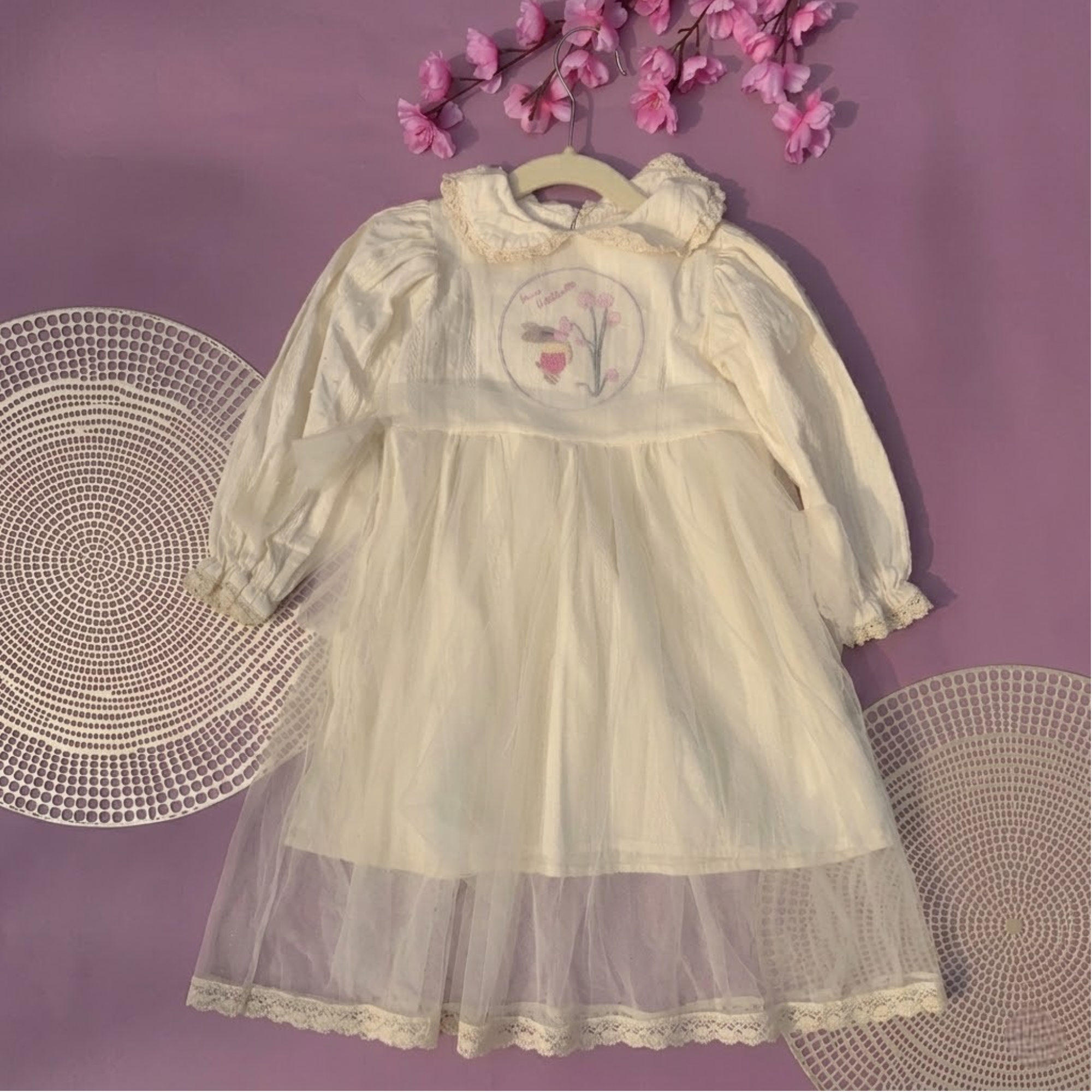 Ivory Storybook Embroidery & Tulle Dress