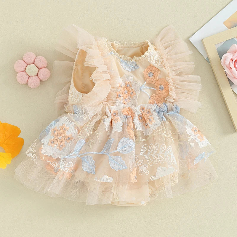 Floral Embroidered Baby Girl Dress Romper